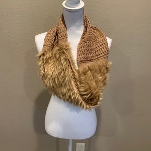 NWOT. CAbi fur and sweater knit infinity scarf.